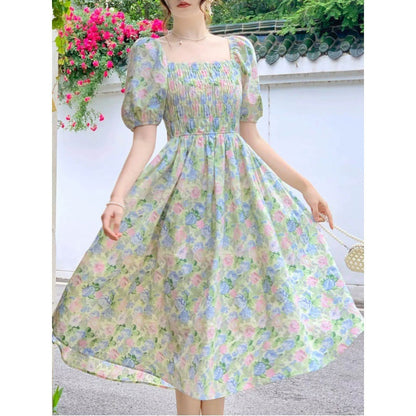 binfenxie-shop church outfit Elegant Floral Dress Summer New Belly-Covering Mid-Length Dress for Women