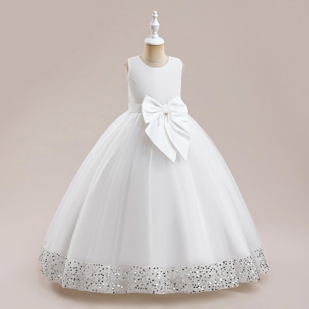 Foreign Trade New Children Shirt Sequined Children's Dress Bow Princess Dress Girl Flower Girl Party Piano Performance Dress