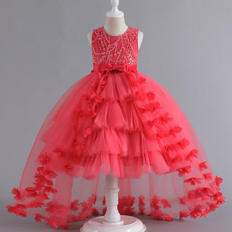 Hot Sale HOTan and NEWn Children Princess Dress Trailing Flower Dress Girl Catwalk Piano Performance Wear Pettiskirt