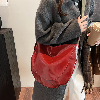 BINFENXIE 2025 Autumn and winter retro oil wax leather underarm bag women's popular new trendy fashion versatile single shoulder messenger tote bag