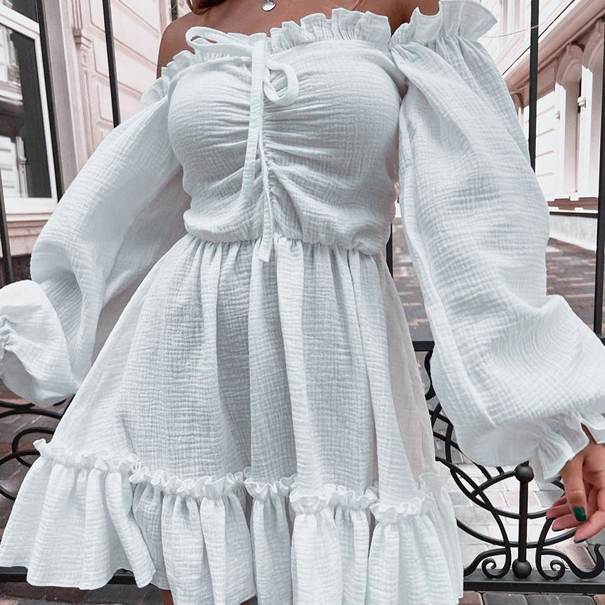 binfenxie-shop fruitful fashion dress to impress Autumn New French Commuter First Love White Dress Dress Crepe Cotton Long Sleeve A- line Skirt for Women