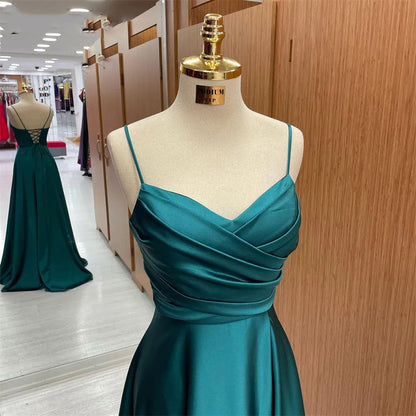 binfenxie-shop prom dresses 2024 New Dark Green Formal Dress V-neck Pleated Wedding Party Dress Suspender Style Special Occasion Dress