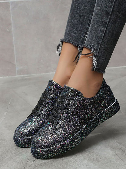 Sequins Lace Up Sneakers