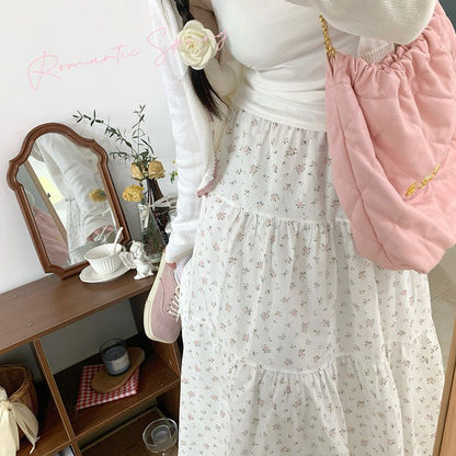 binfenxie 90s fashion Young-Looking Wooden Ear Small Fresh Floral Skirt Women's Japanese Soft Girl Niche Super Sweet Stitching Cake Dress