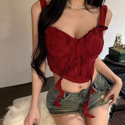 binfenxie-shop detective vs suspect dress to impress Niche Design Sweet and Spicy Style Tube Top Camisole with Chest Pad Fashion Inner Sunset Rose Short Top