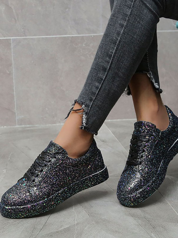 Sequins Lace Up Sneakers