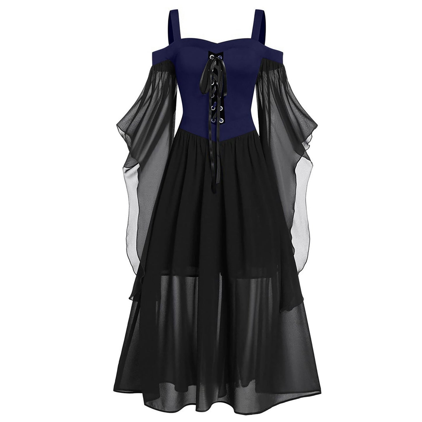 binfenxie dress to impress New Halloween Dress Sling Contrast Color Chiffon Bandage Dress