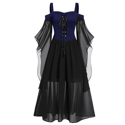 binfenxie dress to impress New Halloween Dress Sling Contrast Color Chiffon Bandage Dress