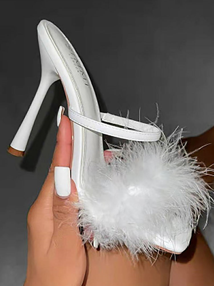 Leather With Feather Peep Toe Slipper