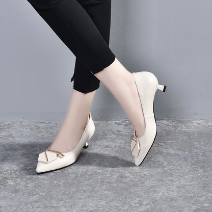 Women's shoes early spring new style pointed toe shallow mouth single toe layer cowhide seven-word buckle high heels stiletto women's work shoes