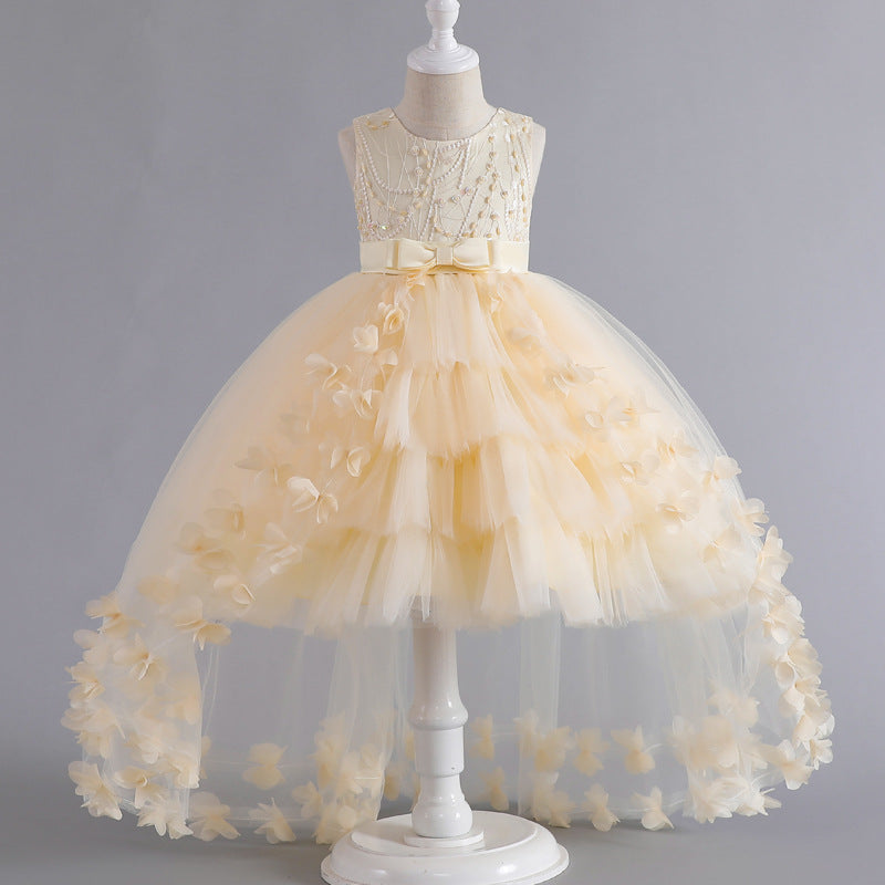 Hot Sale HOTan and NEWn Children Princess Dress Trailing Flower Dress Girl Catwalk Piano Performance Wear Pettiskirt