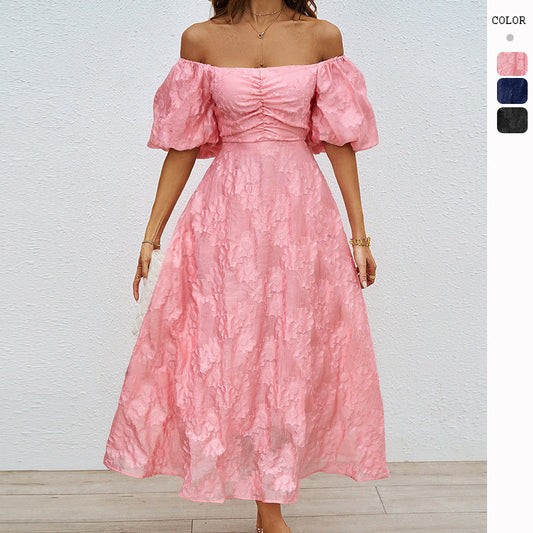 binfenxie-shop prom dresses 2024 Women's Summer New French Style Pettiskirt Puff Sleeve Waist-Tight Temperament Dress