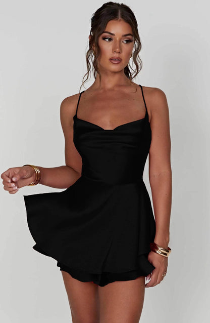 binfenxie-shop homecoming dresses 2024 Dress Women's Short Summer New Backless Sexy Fashion Satin Strap Jumpsuit