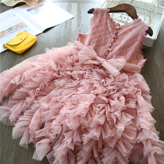 Princess Dress Girls Tulle Tutu Summer  New Cake Dress Children Baby Fashionable Dress Gauze Dress Super Fairy