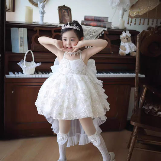 24 Summer New Girls' White Lolita Dresses Ins Zhao Lusi Dress Music Box Embroidered Piece Flower Girl Dress
