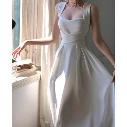 binfenxie-shop cybergoth dress to impress Elegant Fashionable White Cross Strap Sling Dress Women's Summer New Elegant Gentle Style Halter Dress