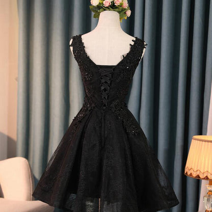 binfenxie-shop unique hoco dresses Black Evening Gown Prom Elegant Sleeveless Sequined Tulle Applique Annual Meeting Midi Dress Formal Dress for Women