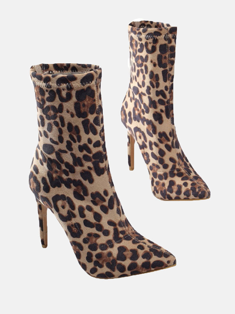 Point Toe Heeled Leopard Boots