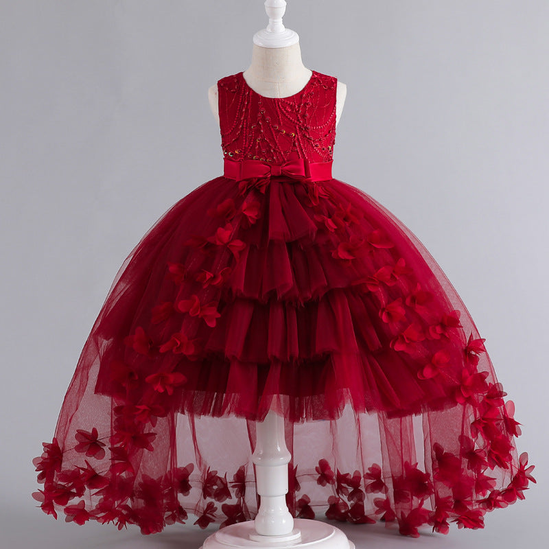 Hot Sale HOTan and NEWn Children Princess Dress Trailing Flower Dress Girl Catwalk Piano Performance Wear Pettiskirt