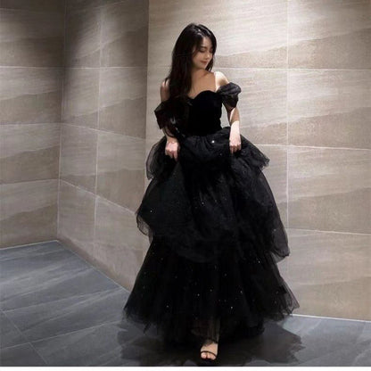 binfenxie prom dresses Black Evening Dress New Light Luxury Niche High-End off-Shoulder Adult Ceremony Birthday Graduation Princess Dress