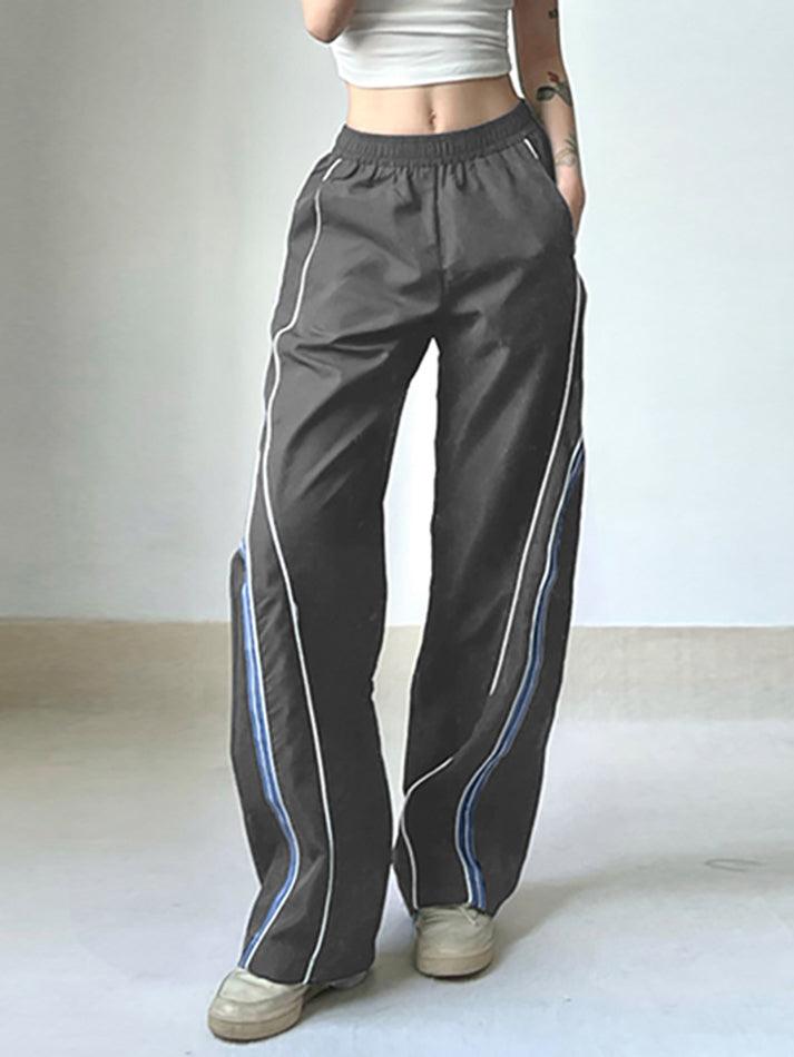 Vintage Striped Piping Baggy Sweatpants