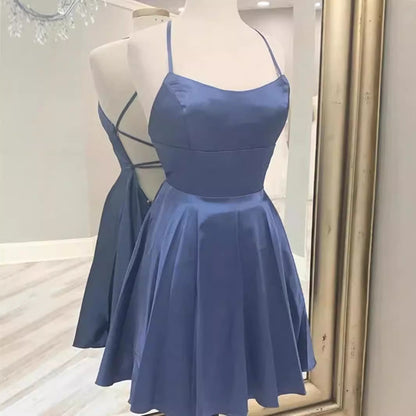 binfenxie-shop prom dresses Blue Strap Engagement Evening Dress Women's French-Style High-End Light Luxury Niche Host Hepburn Style Princess Dress