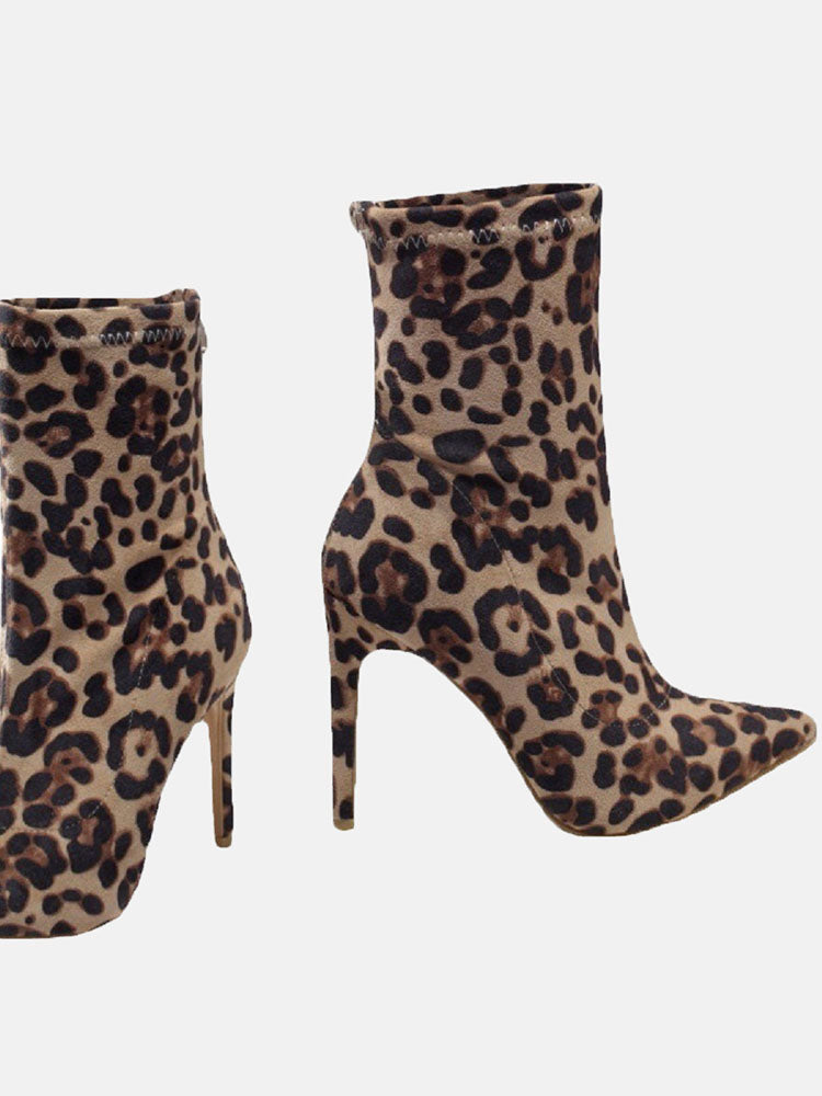 Point Toe Heeled Leopard Boots