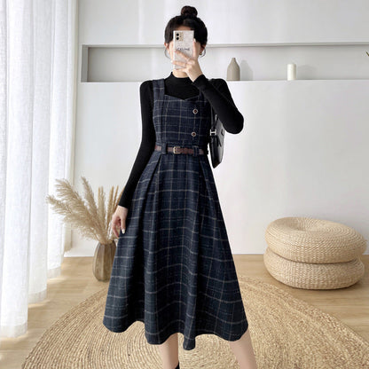 binfenxie-shop witch dress to impress New Vintage Plaid Woolen Vest Camisole Dress Women's Small Preppy Style Dress