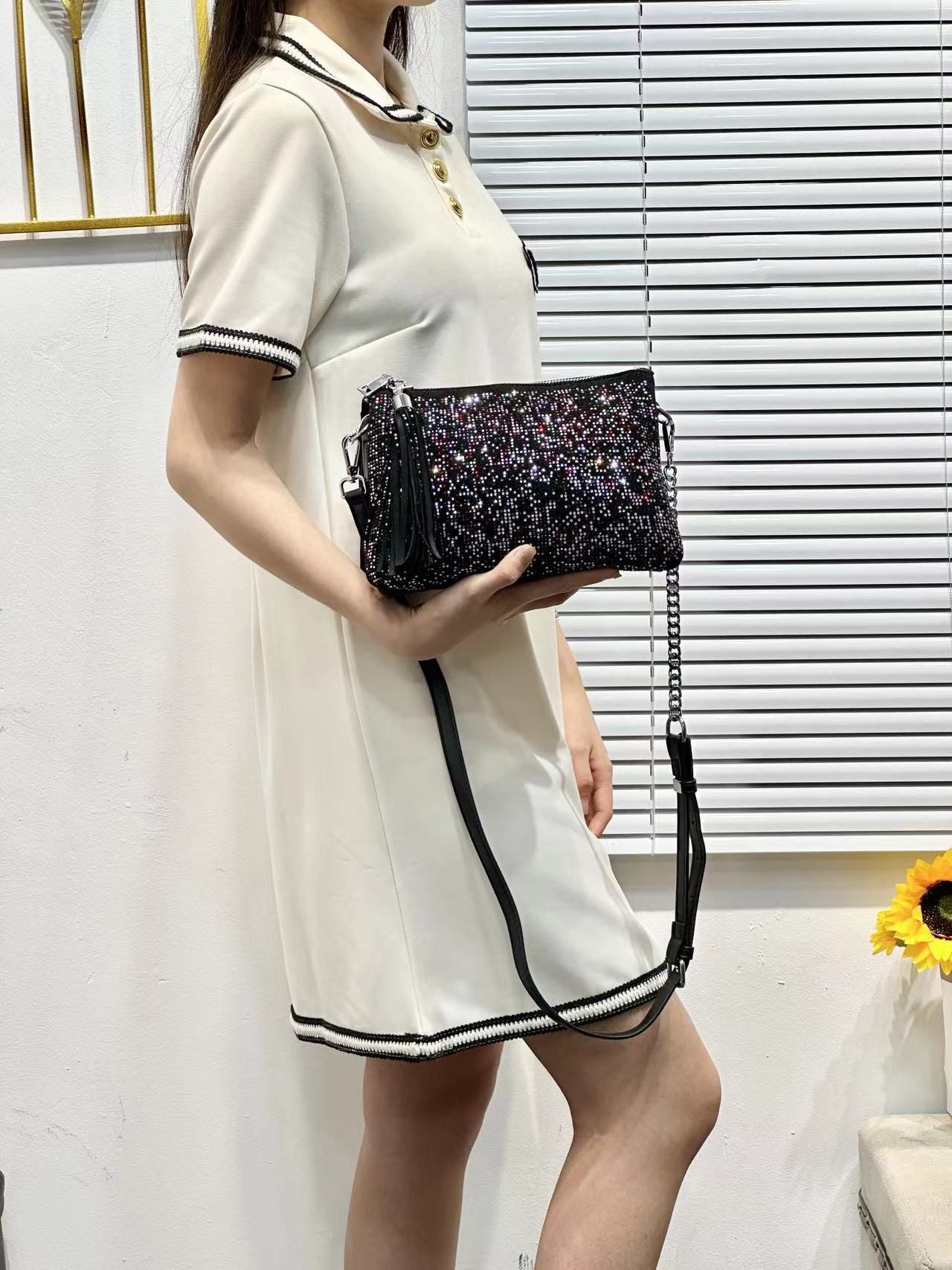 BINFENXIE 2025 New model full of diamonds shiny underarm bag women's popular new trendy fashion versatile single shoulder crossbody multi-hot diamond square