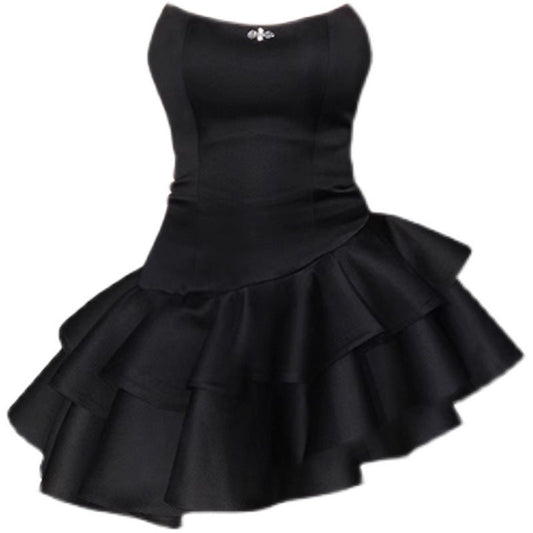 binfenxie-shop freshman hoco dresses Birthday Party Dress Black Dress Women's Spring and Autumn New Tube Top Skirt Irregular Cake Skirt Pettiskirt