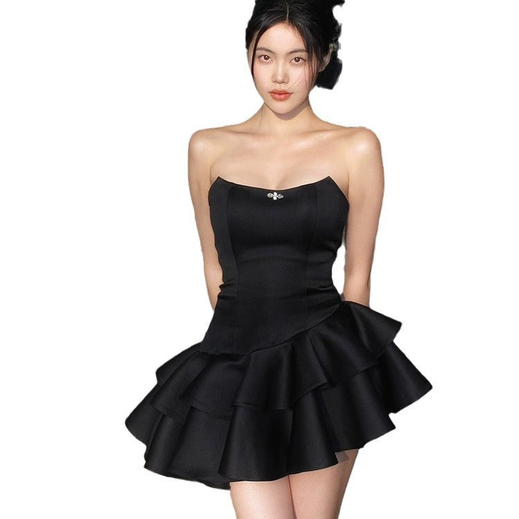 binfenxie-shop freshman hoco dresses Black Tube Top Dress Women's New Tube Top Dress Cake Skirt Birthday Pettiskirt Adult Dress