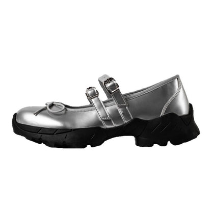 Silver single shoes for women new thick-soled Mary Jane women's shoes with skirts sweet and cool ballet style shallow mouth small leather shoes