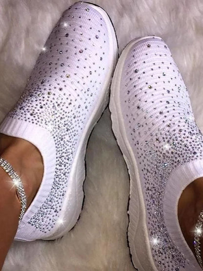 Mesh Rhinestone Flat Sneakers