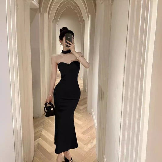 binfenxie avant garde dress to impress French Style Sexy Royal Lady Style Elegant Lady Sexy Tube Top Dress Tight Waist Tight Fishtail Sheath Dress