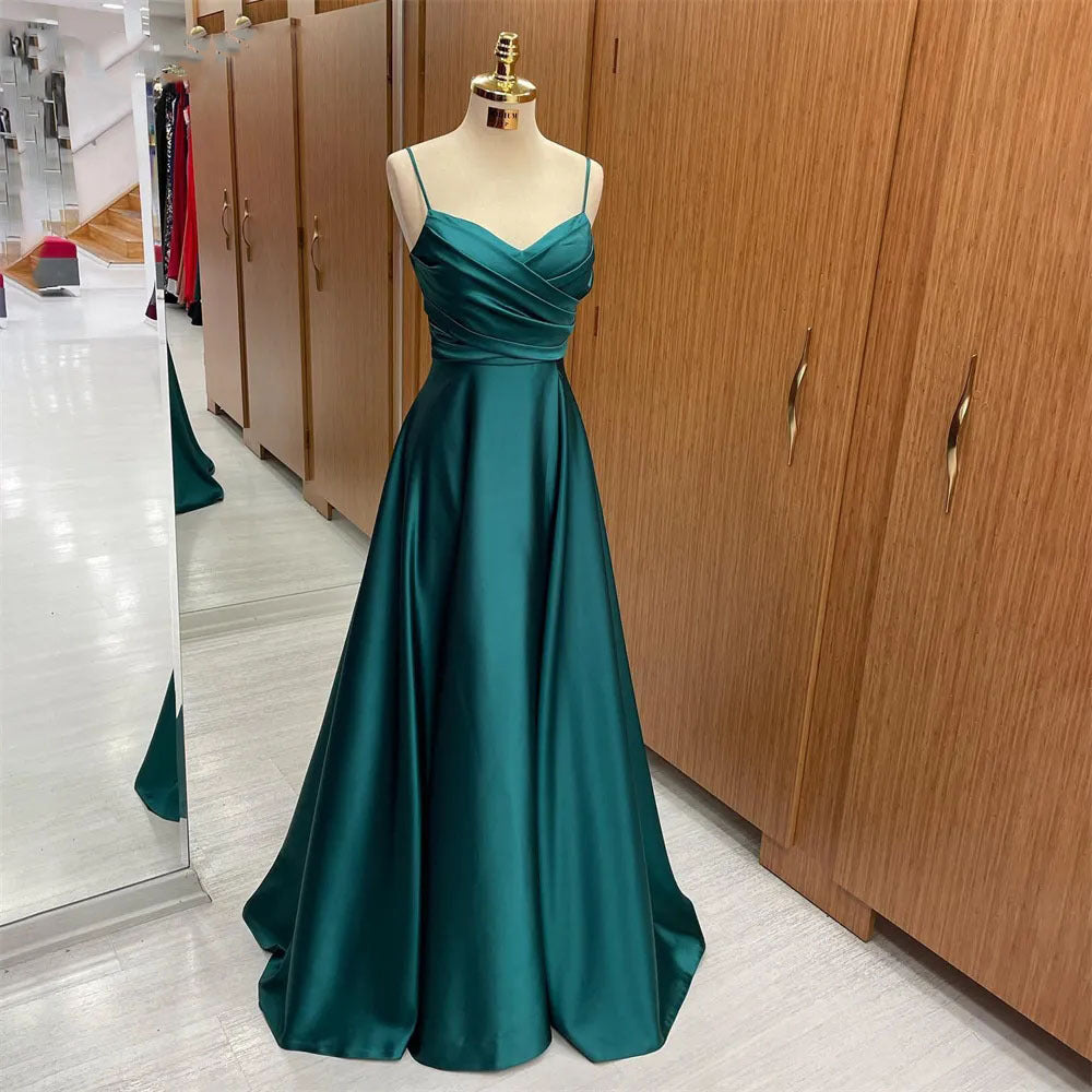 binfenxie-shop prom dresses 2024 New Dark Green Formal Dress V-neck Pleated Wedding Party Dress Suspender Style Special Occasion Dress