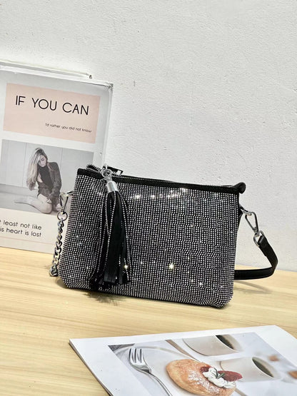 BINFENXIE 2025 New model full of diamonds shiny underarm bag women's popular new trendy fashion versatile single shoulder crossbody multi-hot diamond square