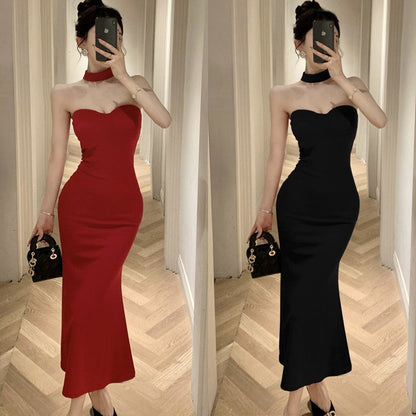 binfenxie avant garde dress to impress French Style Sexy Royal Lady Style Elegant Lady Sexy Tube Top Dress Tight Waist Tight Fishtail Sheath Dress