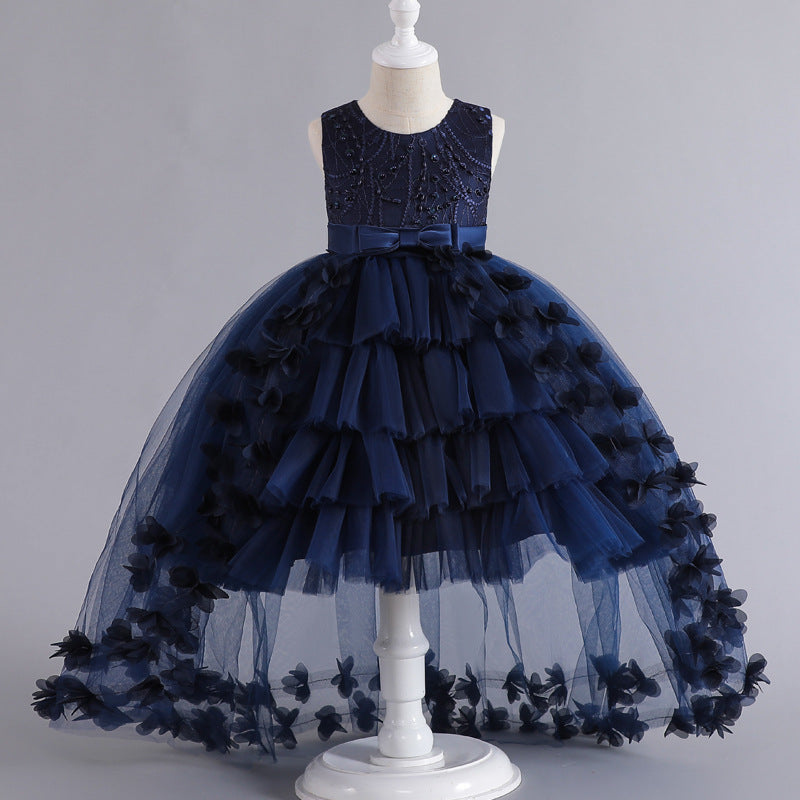 Hot Sale HOTan and NEWn Children Princess Dress Trailing Flower Dress Girl Catwalk Piano Performance Wear Pettiskirt