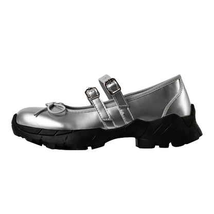 Silver single shoes for women new thick-soled Mary Jane women's shoes with skirts sweet and cool ballet style shallow mouth small leather shoes