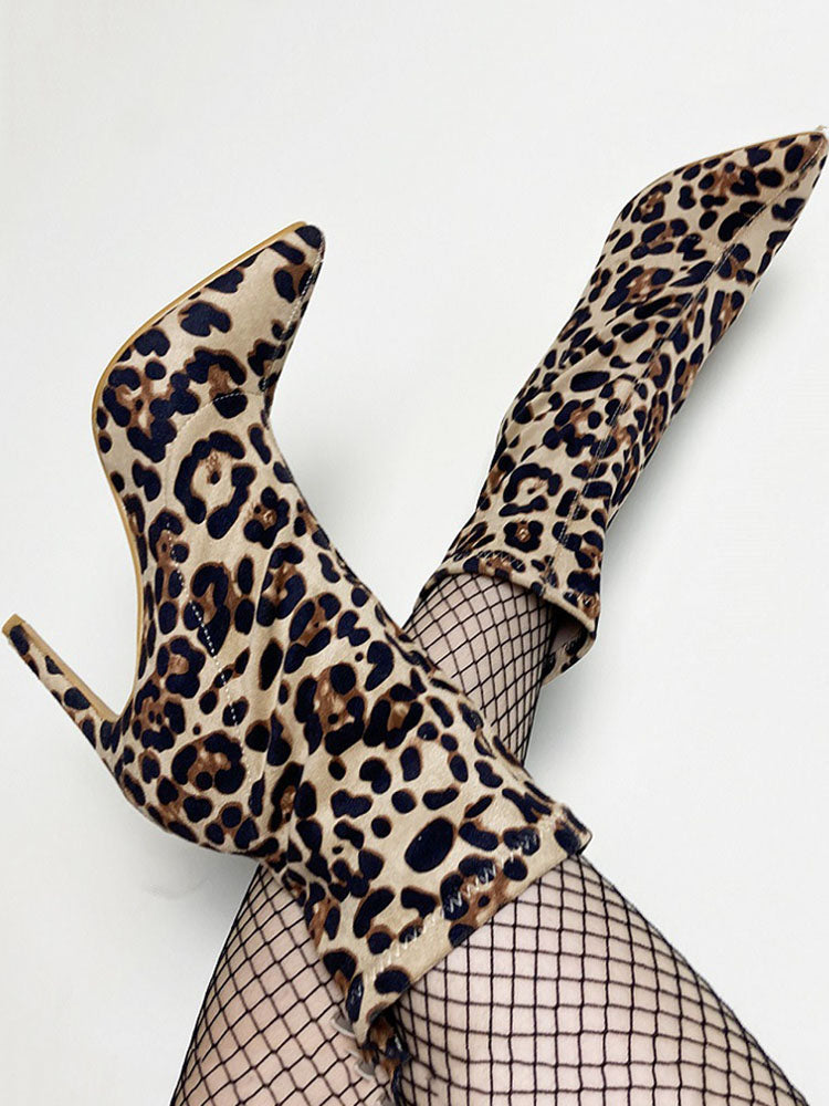 Point Toe Heeled Leopard Boots