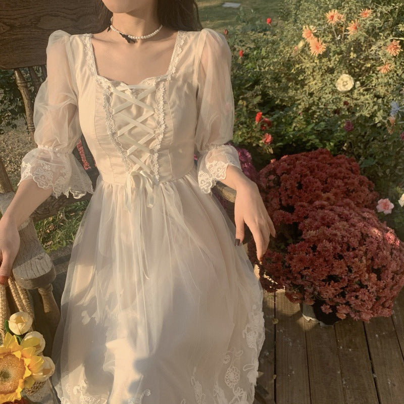 binfenxie-shop detective vs suspect dress to impress 2024 Spring and Summer New First Love Series Gentle Dress Tea Break French Temperament White Dress Fairy Super Fairy Mori