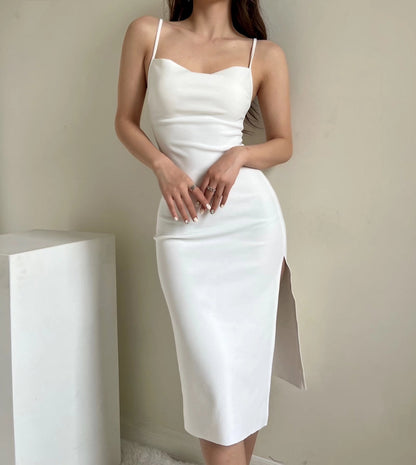 binfenxie-shop telenovela dress to impress INS Style French Style Flat Strap Dress Women's Summer New off-the-Shoulder Sexy Split Dress Long Skirt