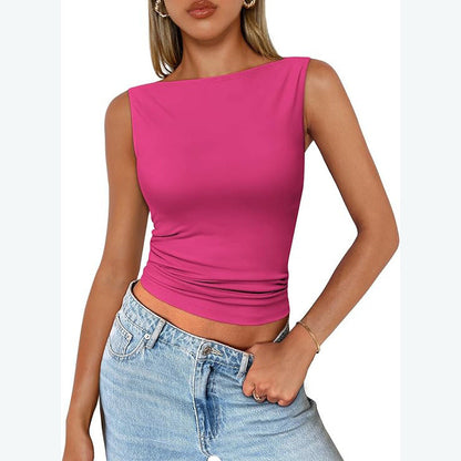 binfenxie-shop y2k dress to impress Women's Pullover Sleeveless Hot Girl Outer Wear Square Collar Vest Women's Inner Wear Dopamine Top