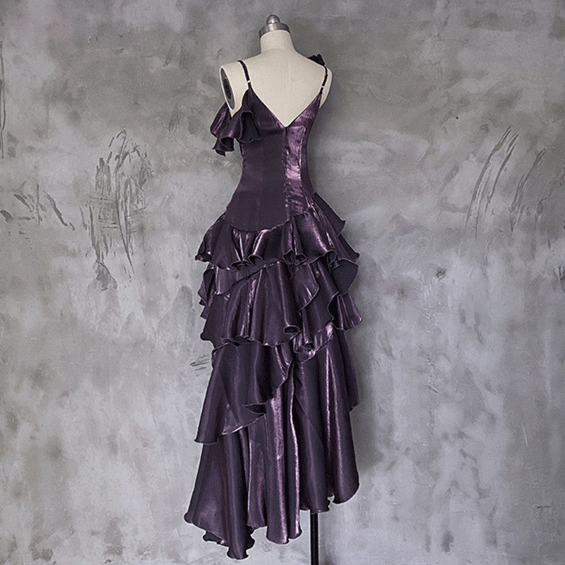 binfenxie-shop alien invasion dress to impress Summer New Irregular Ruffled Slightly Tipsy Moonlight Suspender Skirt Niche Designer Slimming Skirt