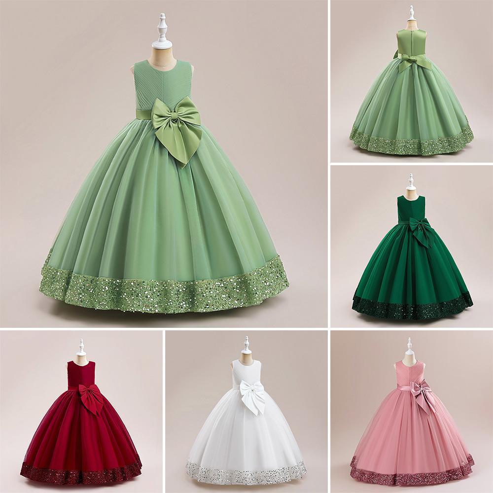 Foreign Trade New Children Shirt Sequined Children's Dress Bow Princess Dress Girl Flower Girl Party Piano Performance Dress