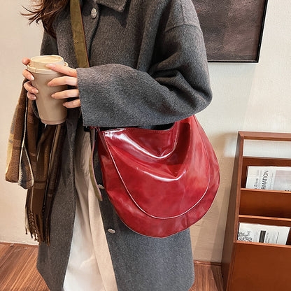 BINFENXIE 2025 Autumn and winter retro oil wax leather underarm bag women's popular new trendy fashion versatile single shoulder messenger tote bag