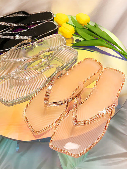 Rhinestone Decor Flip Flop Slippers