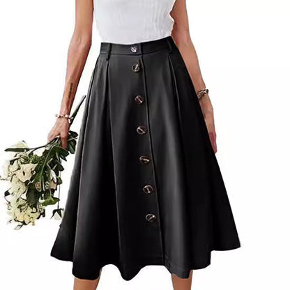 binfenxie-shop skirt outfits Spring and Summer New Women's Button Skirt Casual Skirt Plastic Waist Princess Dress