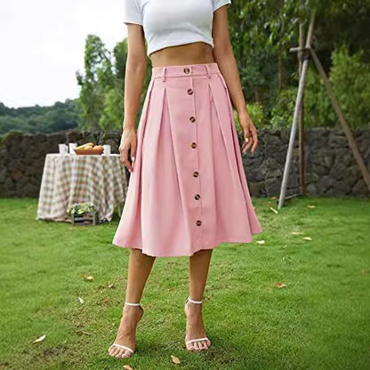 binfenxie-shop skirt outfits Spring and Summer New Women's Button Skirt Casual Skirt Plastic Waist Princess Dress