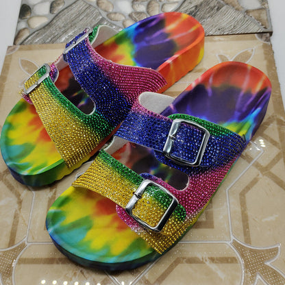 Rhinestone Twin Buckle Slippers